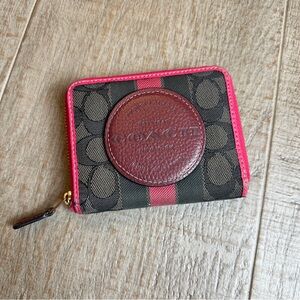 COACH Dempsey Small Zip Around Wallet In Signature Jacquard Black Wine